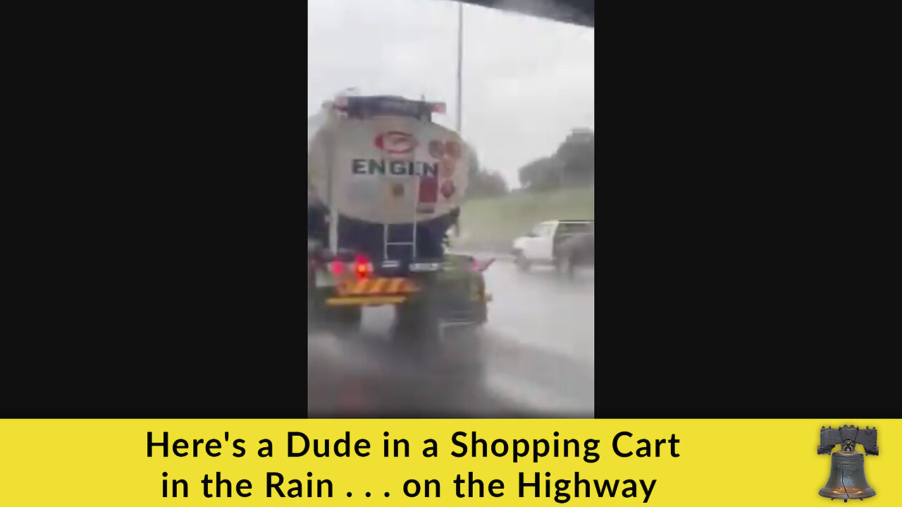 Here's a Dude in a Shopping Cart in the Rain . . . on the Highway