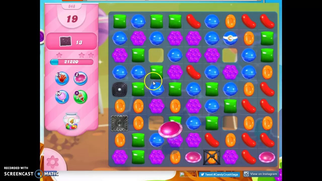 Candy Crush Level 848 Audio Talkthrough, 1 Star 0 Boosters