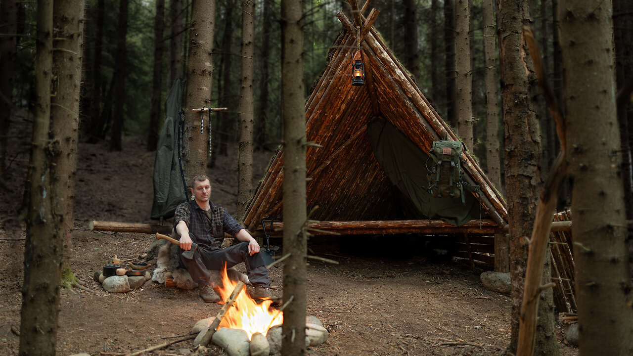 How to Alone Build BEST Bushcraft A-Frame SHELTER Ever - Amazing Forest House - ASMR