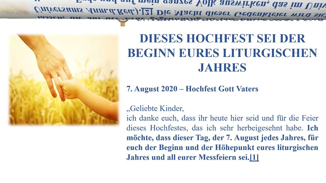 Botschaft 07 08 2020 DIESES HOCHFEST SEI DER BEGINN EURES LITURGISCHEN JAHRES