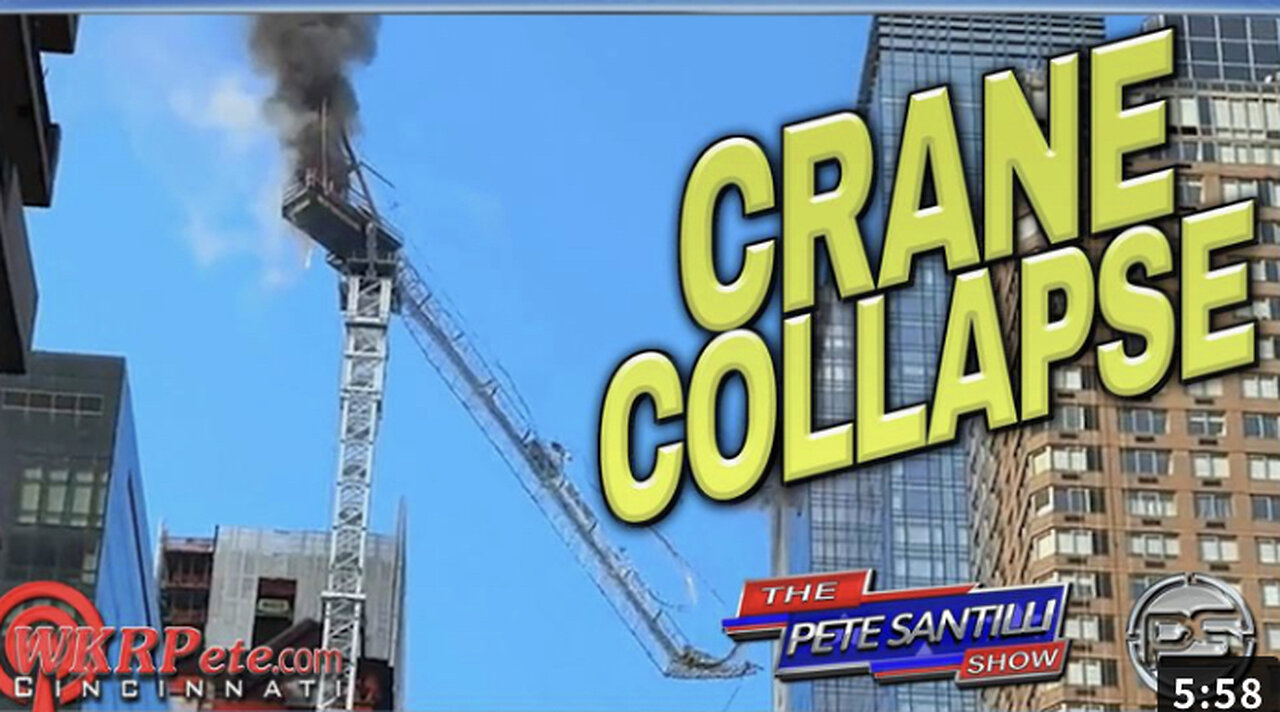 LARGE CONSTRUCTION CRANE BURSTS INTO FLAMES & COLLAPSES OFF NYC SKYSCRAPER