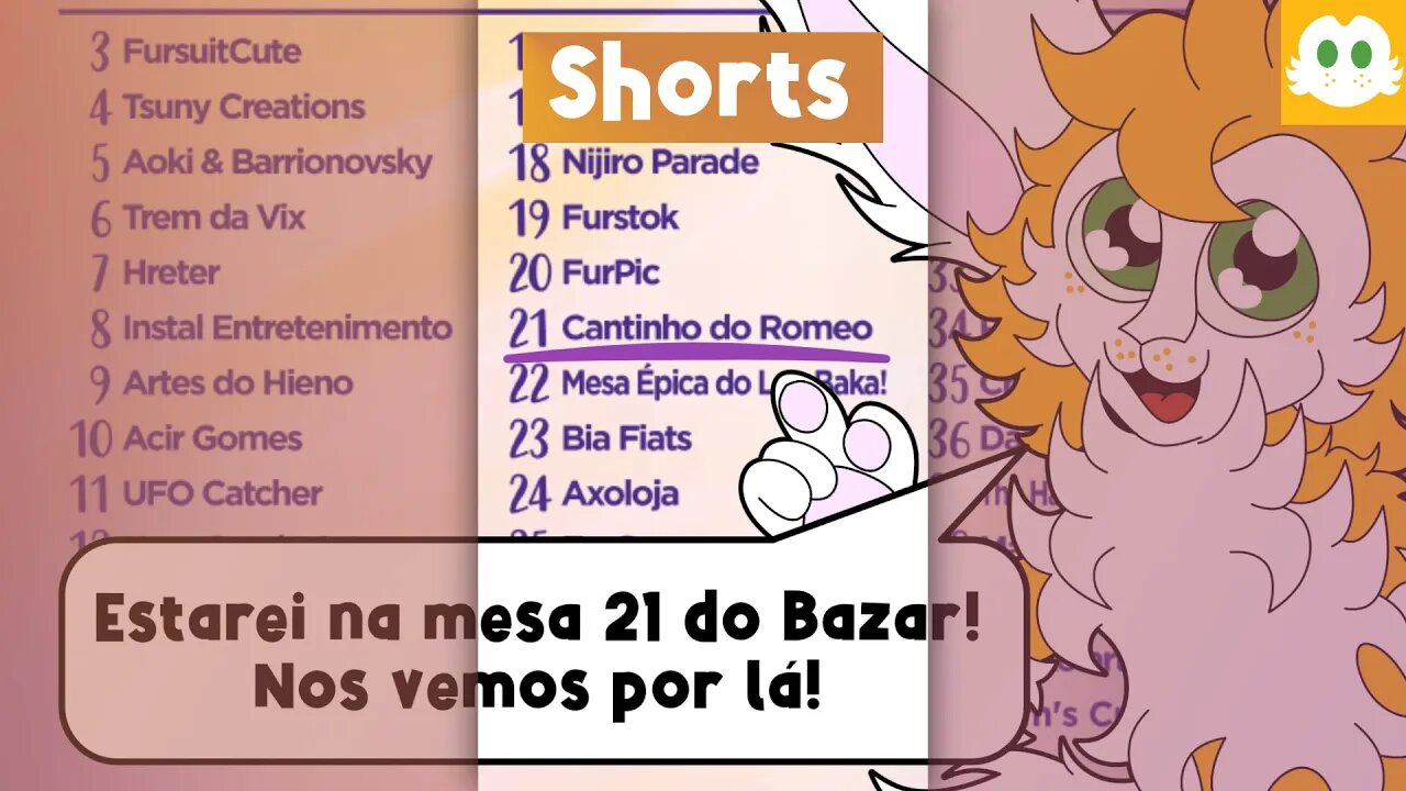 Yay! Estarei na mesa 21 do Bazar Furry da Brasil FurFest! Vejo vocês no dia 16 de Julho.