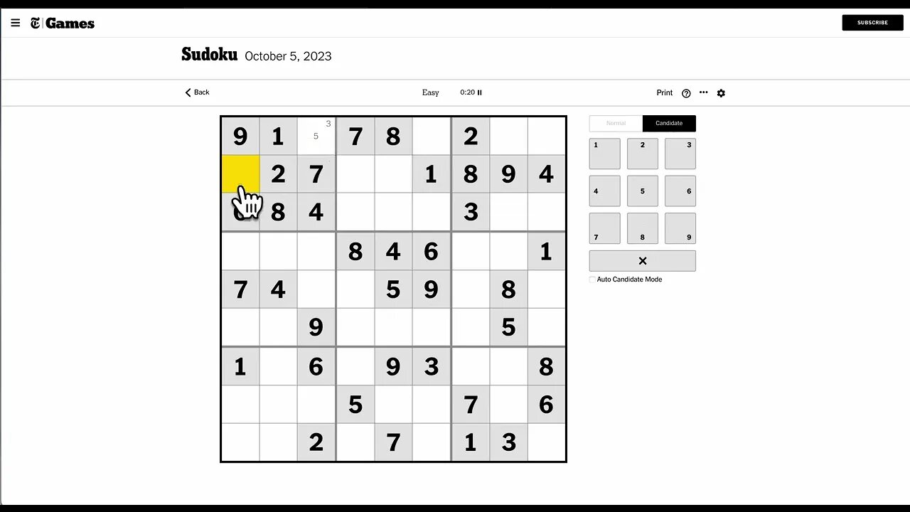 #Sudoku 2023 10 05 easy - I try for under five minutes