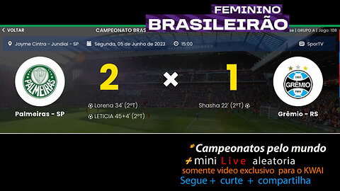 Brasileiro Women PALMEIRAS (W) X GREMIO (W) - rodada 14