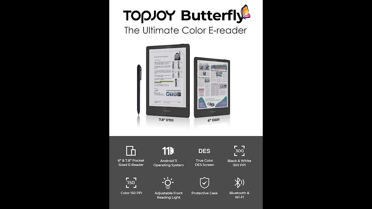 TopJoy Butterfly:Pocket-Sized True Color DES Screen E-Reader