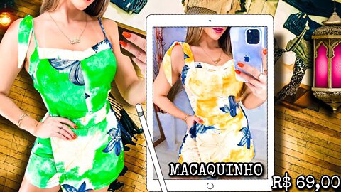 Roupas Feminino Macaquinho Estampado Folhagens Short Saia!