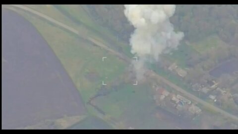 Drone footage of Russian TOS-1A Solntsepek "Heavy flamethrower" hitting targets in Ukraine