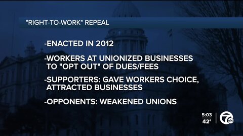 Michigan 1st state in decades to repeal 'right-to-work' law