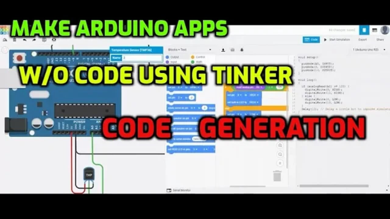 How to Build Arduino Applications W/O Writing Code using Tinkercad Automatic Code Generation