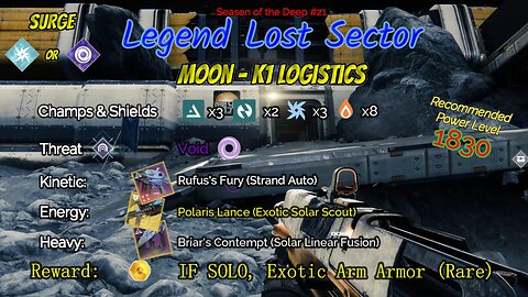 Destiny 2 Legend Lost Sector: Moon - K1 Logistics on my Strand Warlock 7-8-23