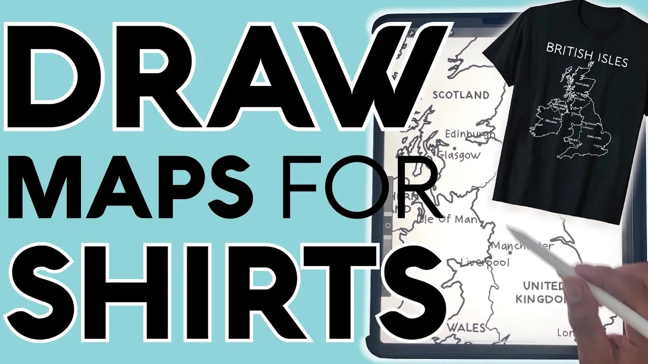 How to Draw A Map in Procreate For Shirts / Print on Demand - IPad Tutorial For Amazon Merch Designs