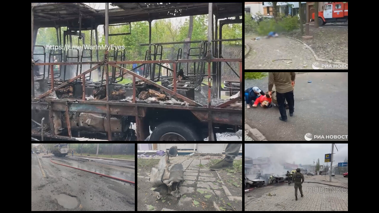 Donetsk 28.4 2023: Ukrainian army shelled the city with BM-21 GRAD MLRS rockets