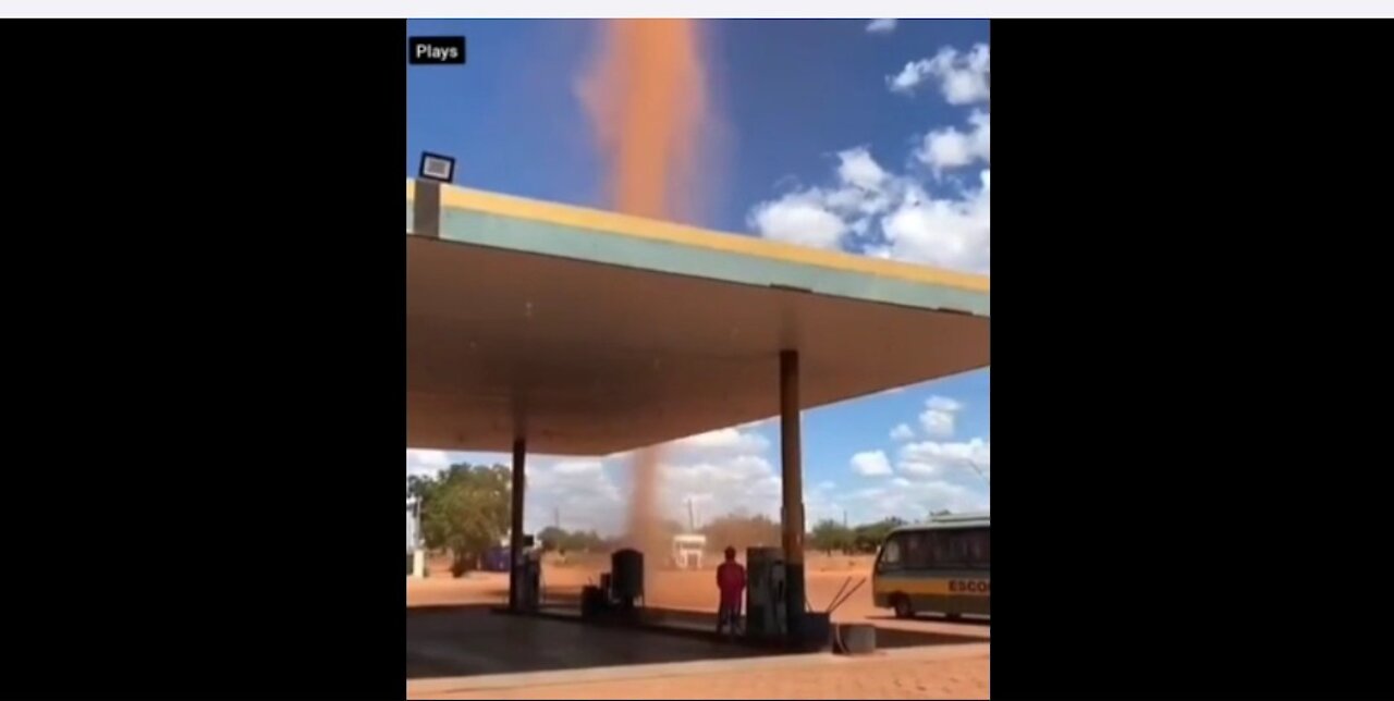 incredible dust tornado in gas station