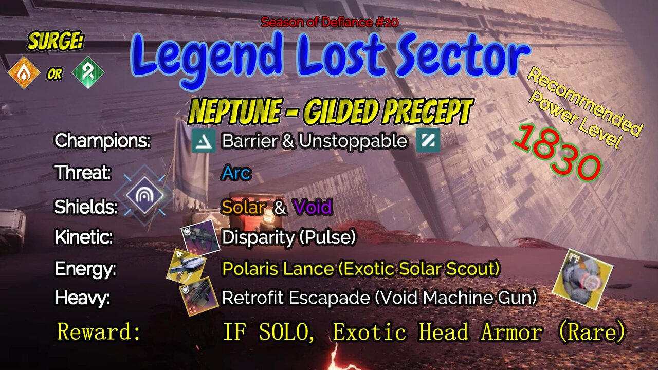 Destiny 2 Legend Lost Sector: Neptune - Gilded Precept on my Solar Hunter 5-7-23