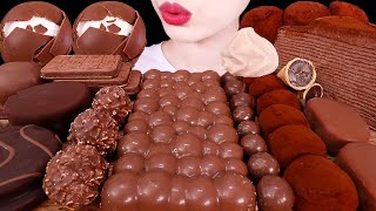 ASMR MUKBANG｜CHOCOLATE MARSHMALLOW KINDER RICE CAKE ICE CREAM SNACK