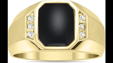 10K Yellow Gold Onyx and Diamond Men's Ring