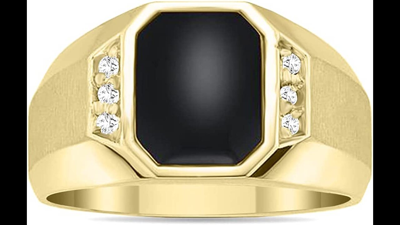 10K Yellow Gold Onyx and Diamond Men's Ring