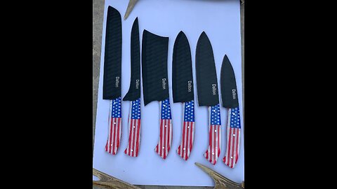 Custom handmade American flag kitchen knives chef’s set