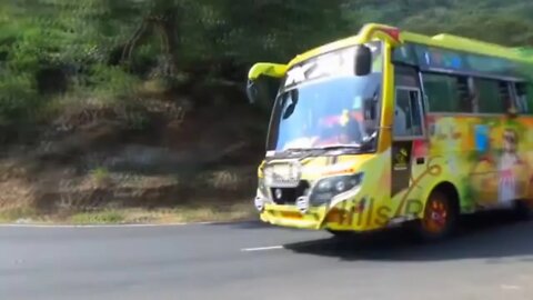Tourist Bus video and TN Bus Crossing on Valparai Hills Hairpin Bend Road at Pollachi