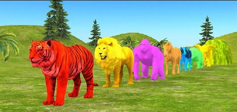Paint Animals Gorilla Cow Tiger Lion Elephant Fountain Crossing Animal