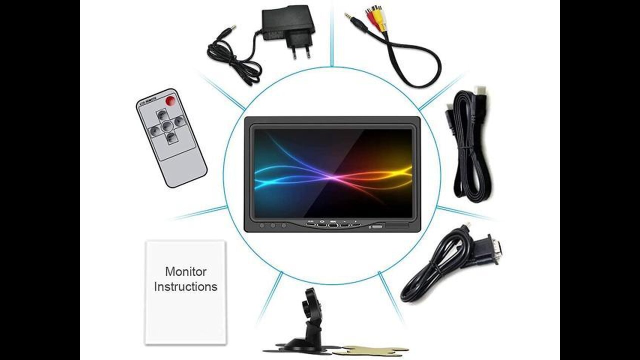 7 Inch Security Monitor, 1024 x 600 Small HDMI Monitor Support VGA AV HDMI USB Mini Portable Co...