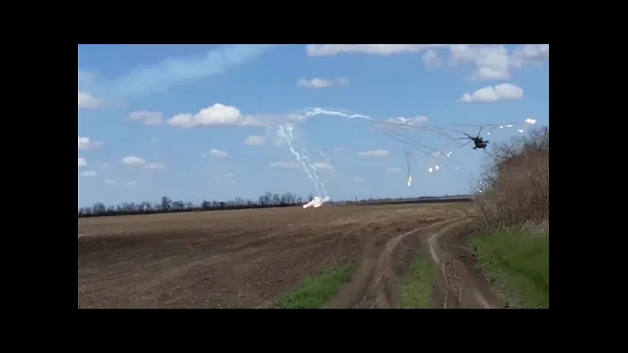 Ukrainian helicopters flying low and firing rockets towards Russian positions!