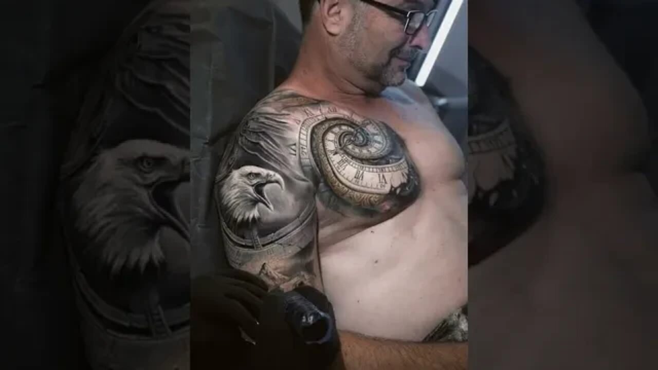 Incredibly Cool Time Eagle Chest Tattoo Idea