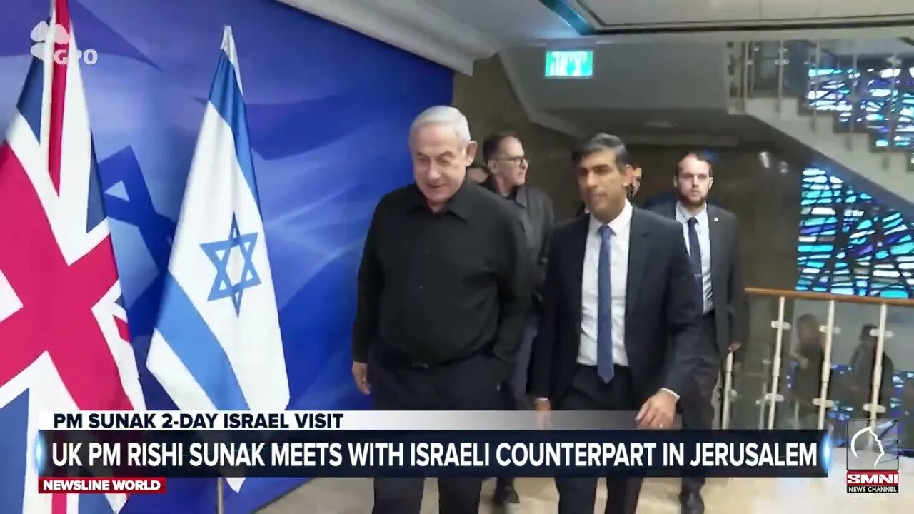 UK PM Rishi Sunak meets with Israeli PM Netanyahu, expressing solidarity amid war with Hamas.