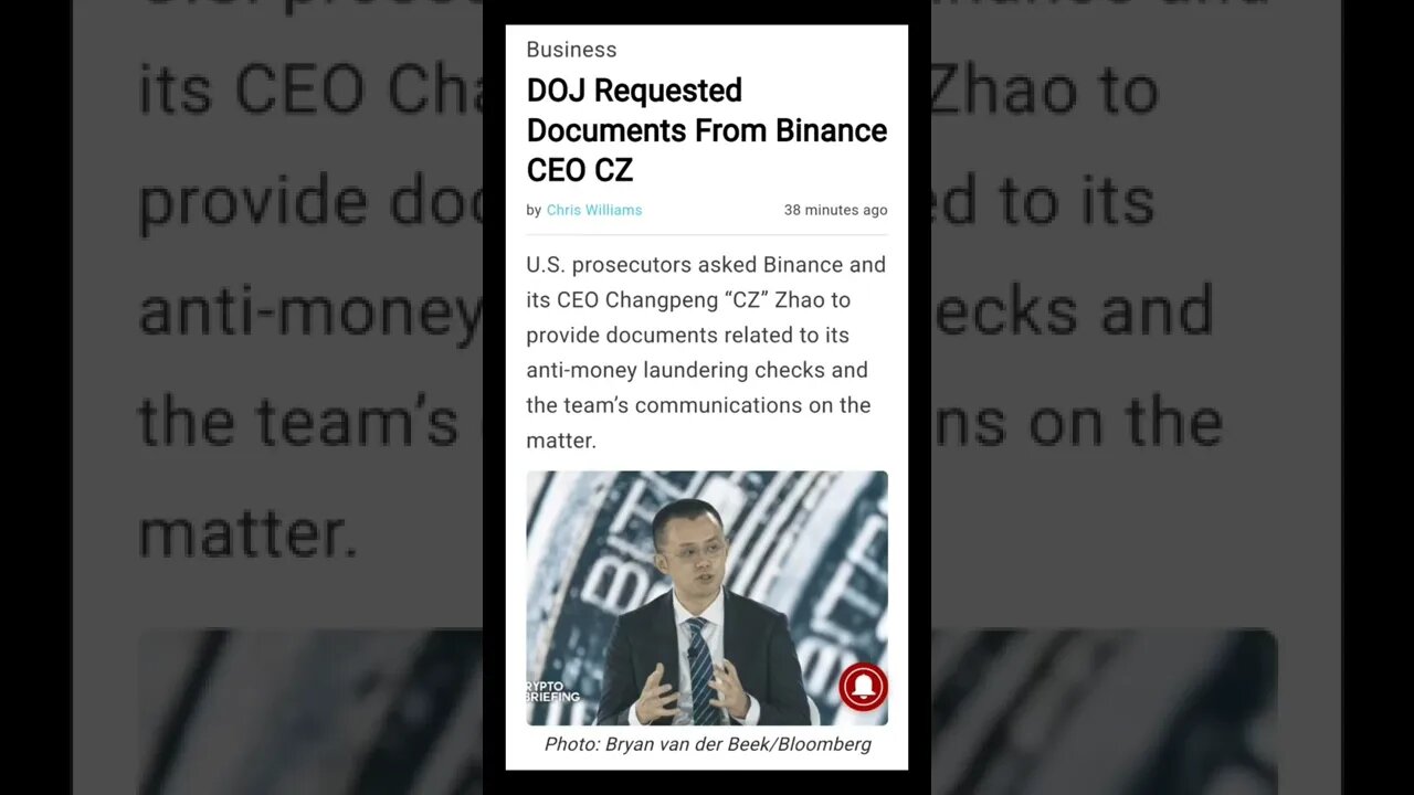DOJ Requested Documents From Binance CEO CZ #cryptoshortsnews #crypto #viral #trending
