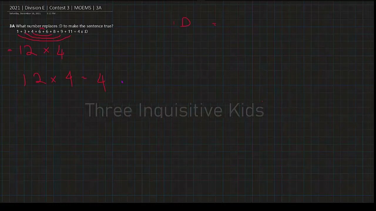 Math Olympiad for Elementary | 2021 | Division E | Contest 3 | MOEMS | 3A