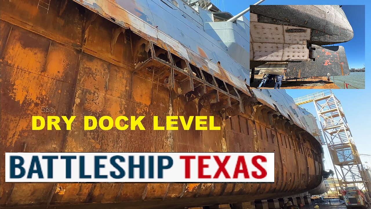 Battleship Texas USS Texas Ground Level 365 Degree Dry Dock footage