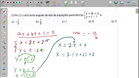 Exercício de equação paramétrica da reta