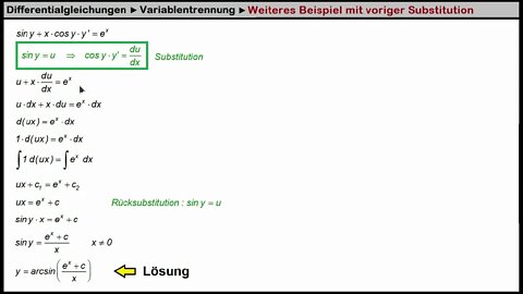 Differentialgleichungen ►Variablentrennung mit voriger Substitution ►Beispiel 2