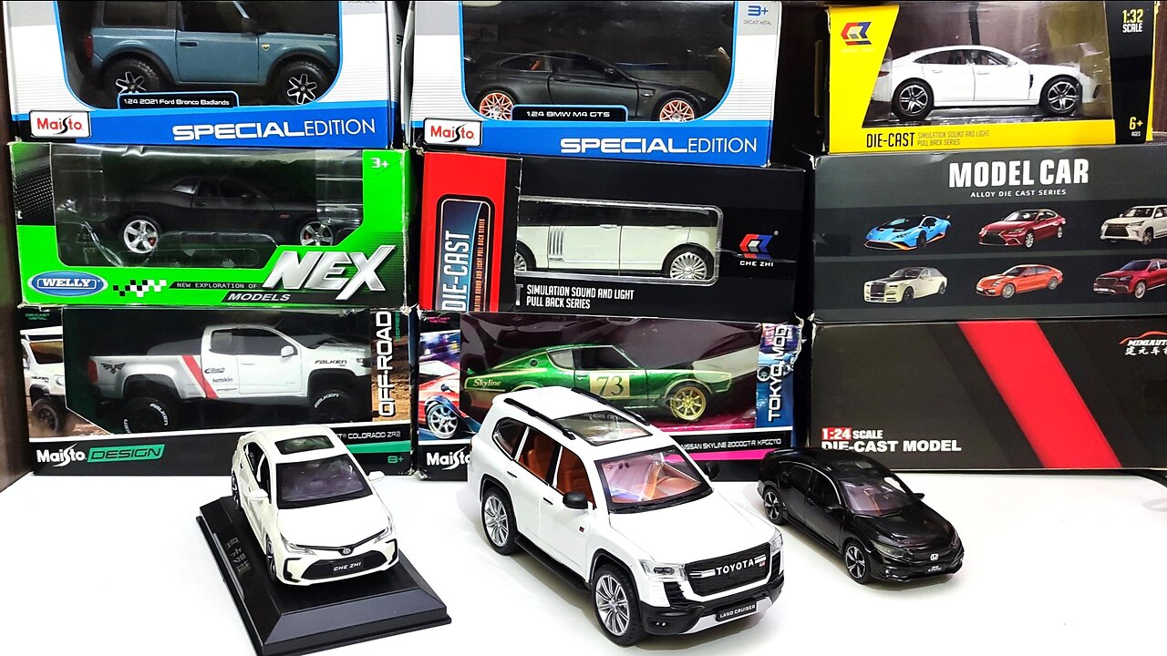 Unboxing Model car: Toyota Land Cruiser, Toyota Corolla 2022, Honda Civic