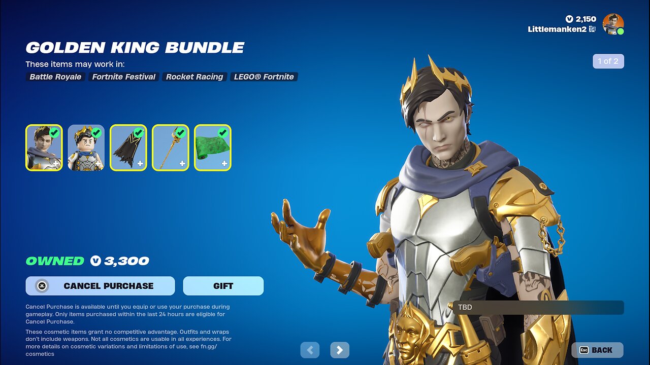 Fortnite | Golden King Bundle | Purchase | View Styles | Ascendant Midas | Chapter 5 Season 2.