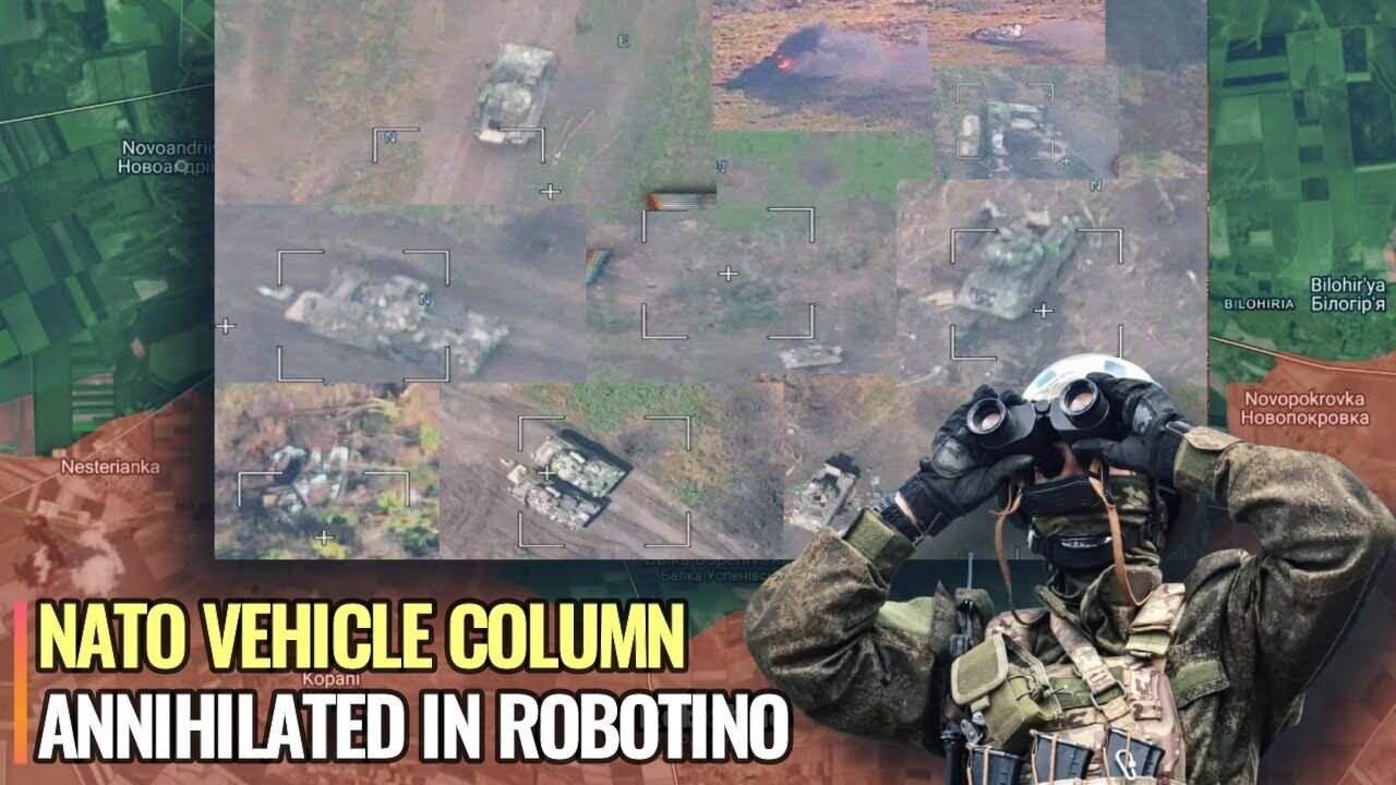 NATO heavy vehicle column annihilated as storming Russian line to Robotino