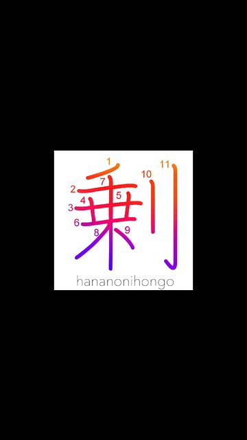 剰 - surplus/besides/in addition - Learn how to write Japanese Kanji 剰 - hananonihongo.com