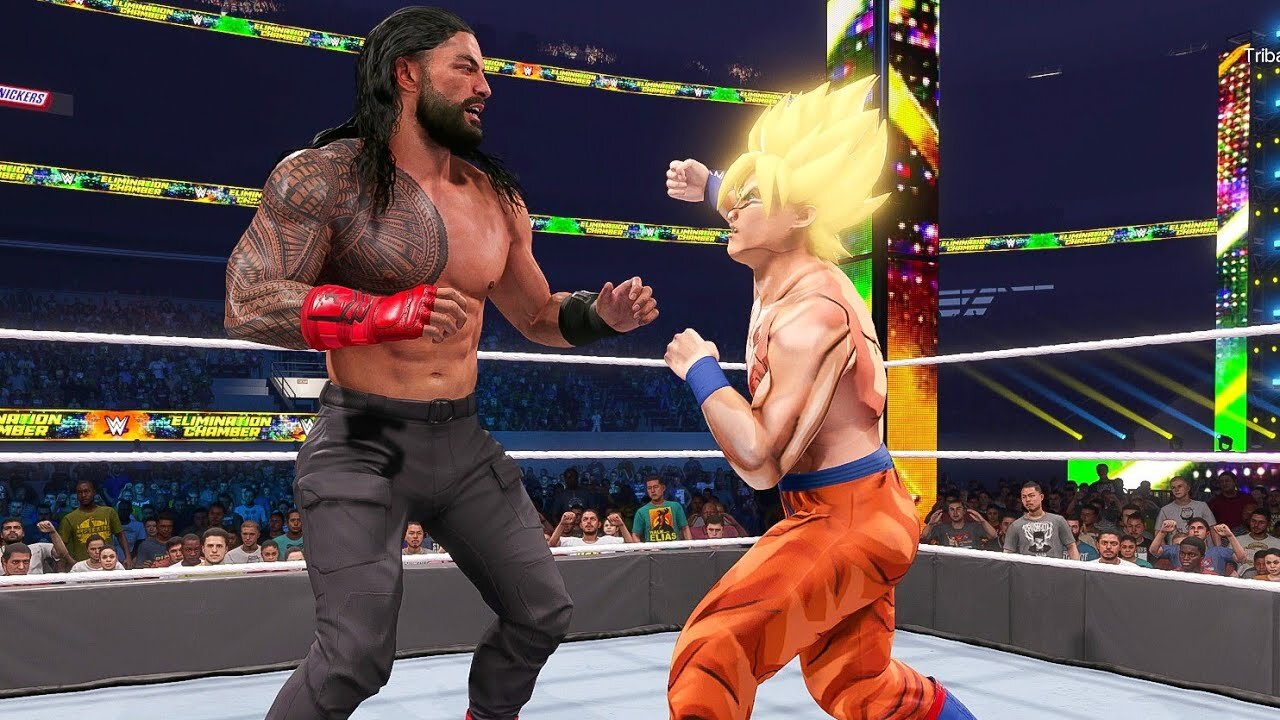 Goku Super Saiyan God Mode On Roman Reigns John Cena & Brock Lesnar WWE 2K23