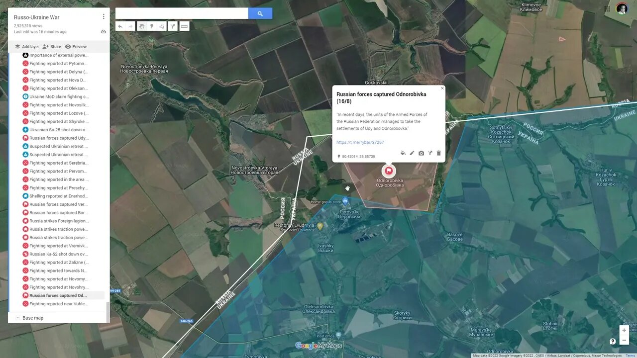 [ Kharkiv Front ] Russian forces captured Odnorobivka (West of Hur'iv Kozachok)