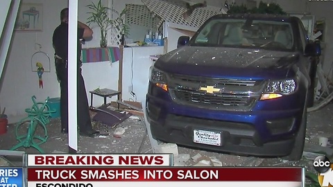 Truck smashes into Escondido salon
