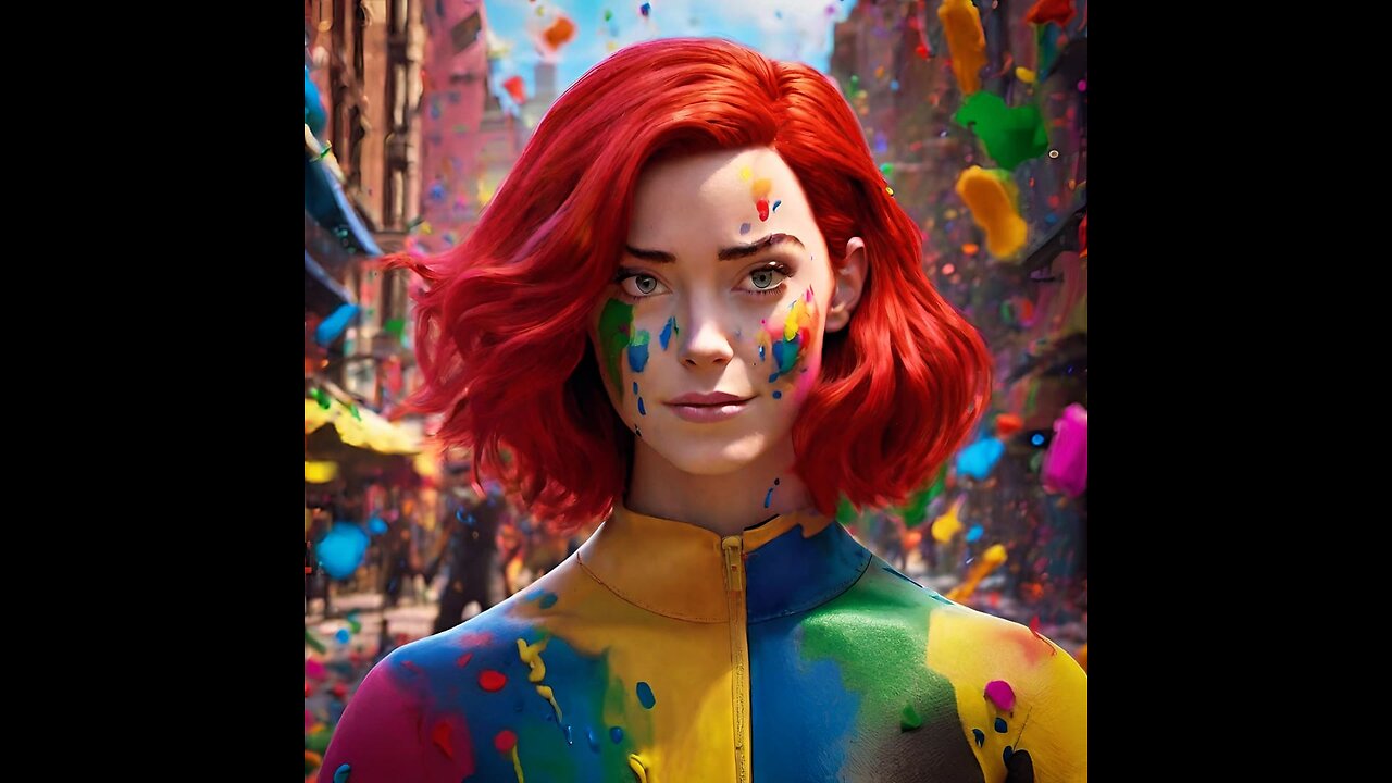 AI Generated Video of Jean Grey vibing in the colourful city