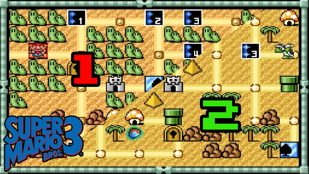 Super Mario Bros 3 (SNES) No Commentary - World 1 and 2 (Grass Land and Desert Hill), no whistles