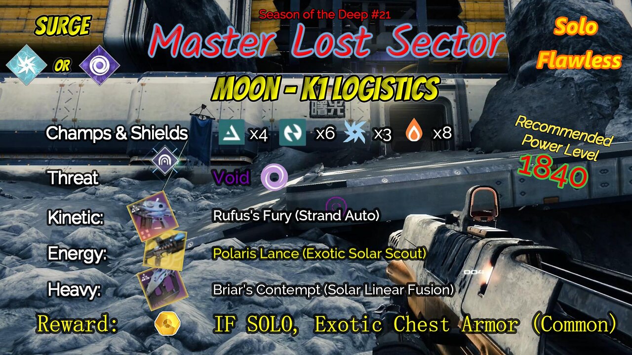 Destiny 2 Master Lost Sector: Moon - K1 Logistics on my Void Warlock Solo-Flawless 8-10-23