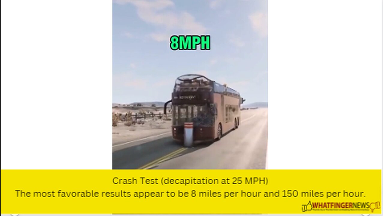 Crash Test (decapitation at 25 MPH) The most favorable results appear to be 8 miles per hour