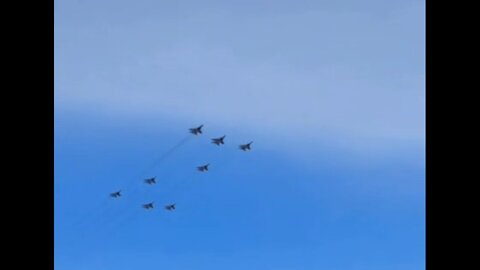Training for the Victory Day parade: eight MiG-29 fighters form the letter "Z"