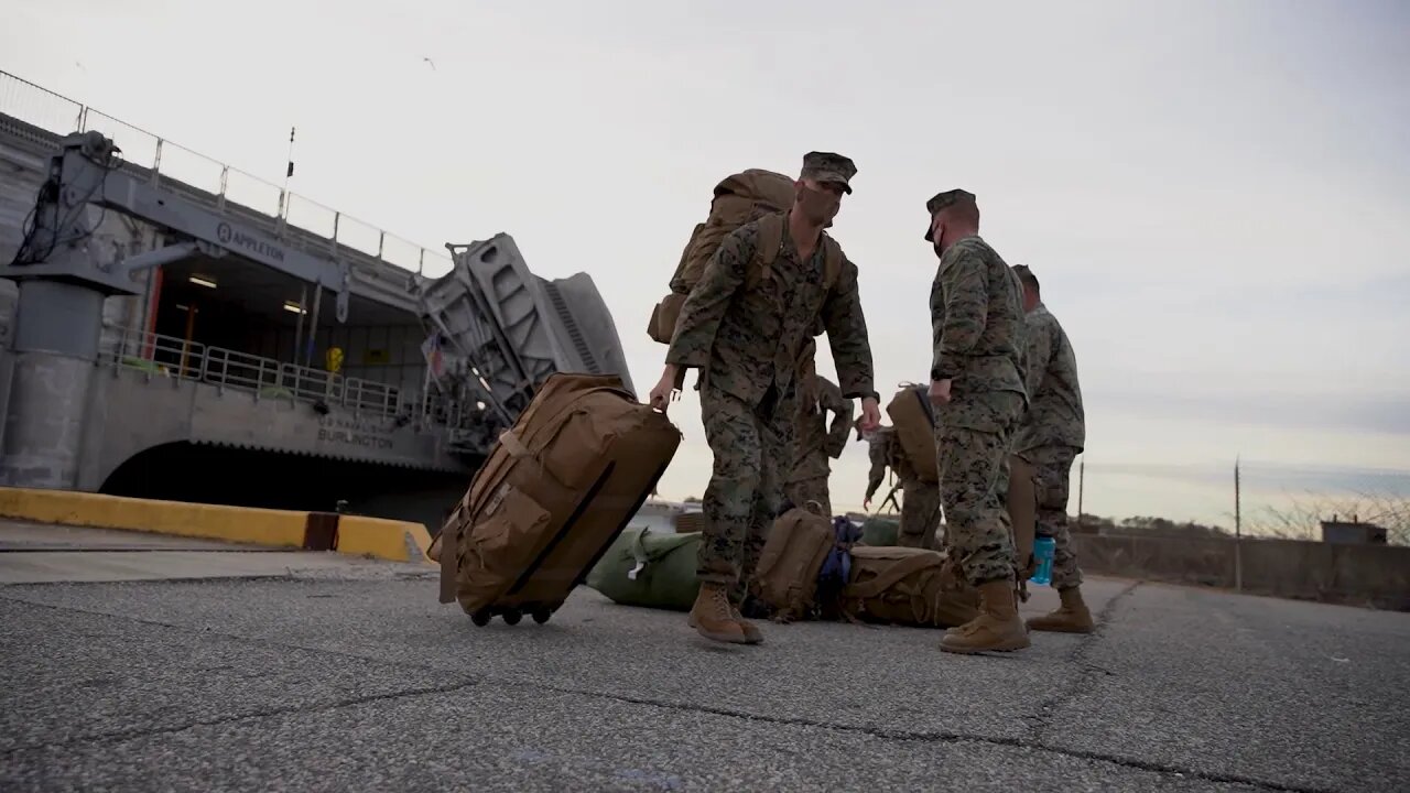 Task force US Marines return from USNS Burlington deployment, B-Roll