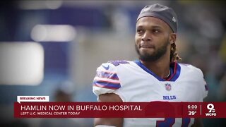 Bills safety Damar Hamlin back in Buffalo