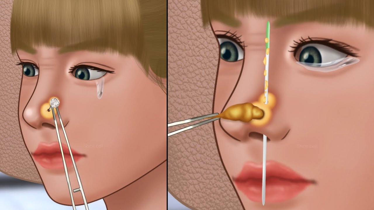 ASMR Nose Piercing Pus Removal Animation‼️, Runny Nose Removal, Piercing Cleaning, Big Pimple