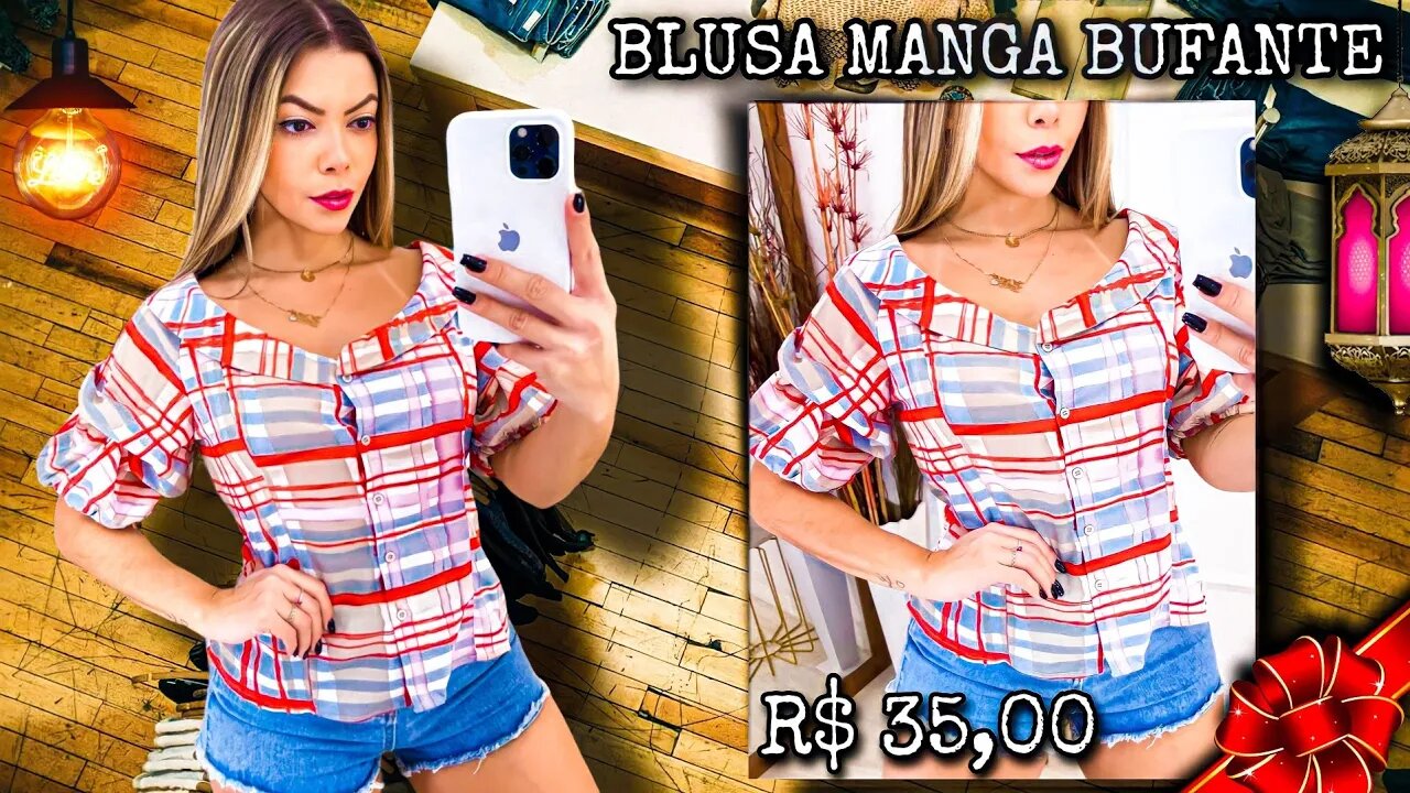 Blusa Feminina Manga Bufante Ciganinha Xadrez Moda Tendência!