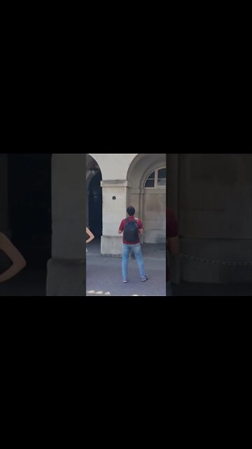 young boy runs in to the arch queen's guard shouts get out #horseguardsparade